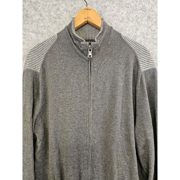 Banana Republic‎ Cardigan Sweater Men's L Gray Ribbed Zip Elbow Patches Grandpa - Picture 1 of 16